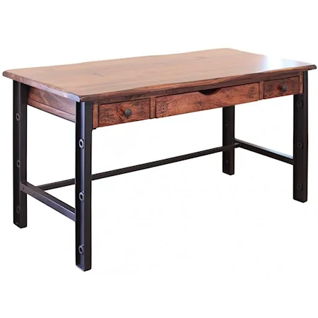 Industrial Solid Wood Writing Desk with 3 Drawers